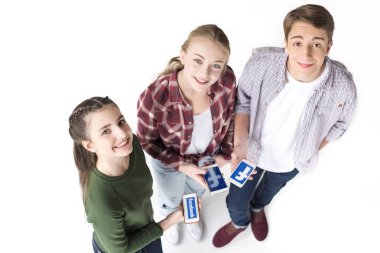 teenage friends with smartphones clipart