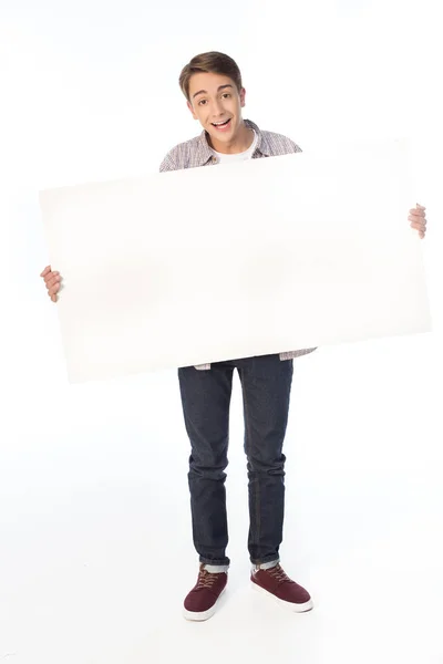 Teenage boy holding banner — Stock Photo, Image