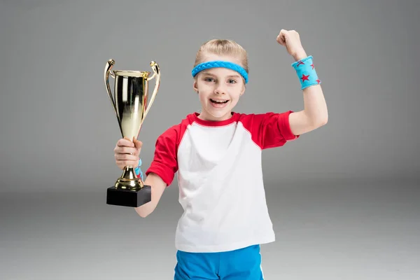 Active girl with champion's goblet — Stock Photo, Image