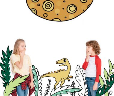 erkek ve kız dinozor korkmuş