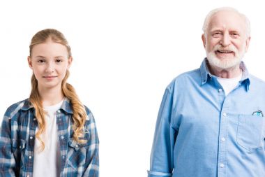grandfather and granddaughter posing  clipart