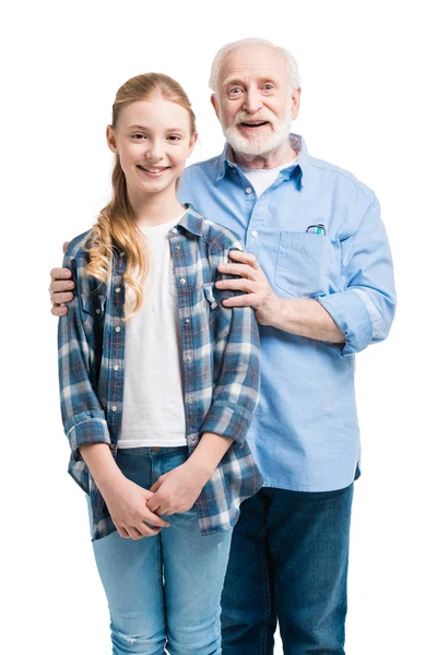 Nagyapa és unokája, átölelve — Stock Fotó