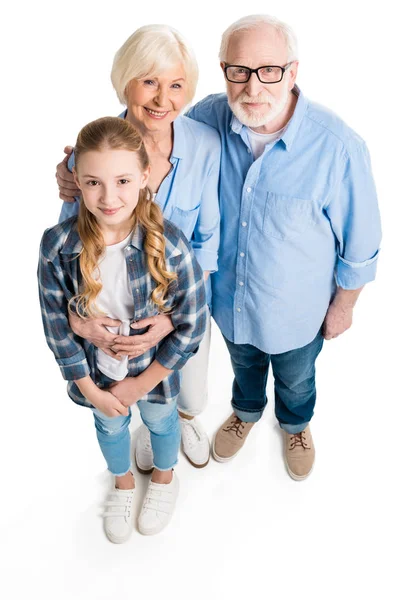 Familie kijken camera — Stockfoto