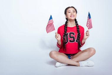 asian girl with american flags clipart