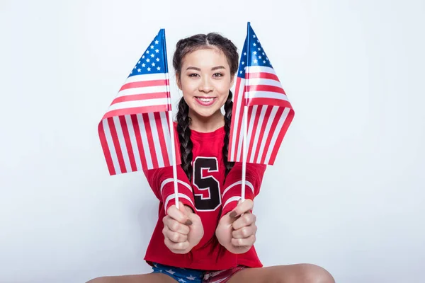 Asian girl with american flags — Stock Photo, Image