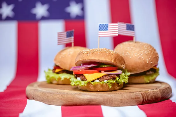 Hamburgers with american flags — Stock Photo, Image