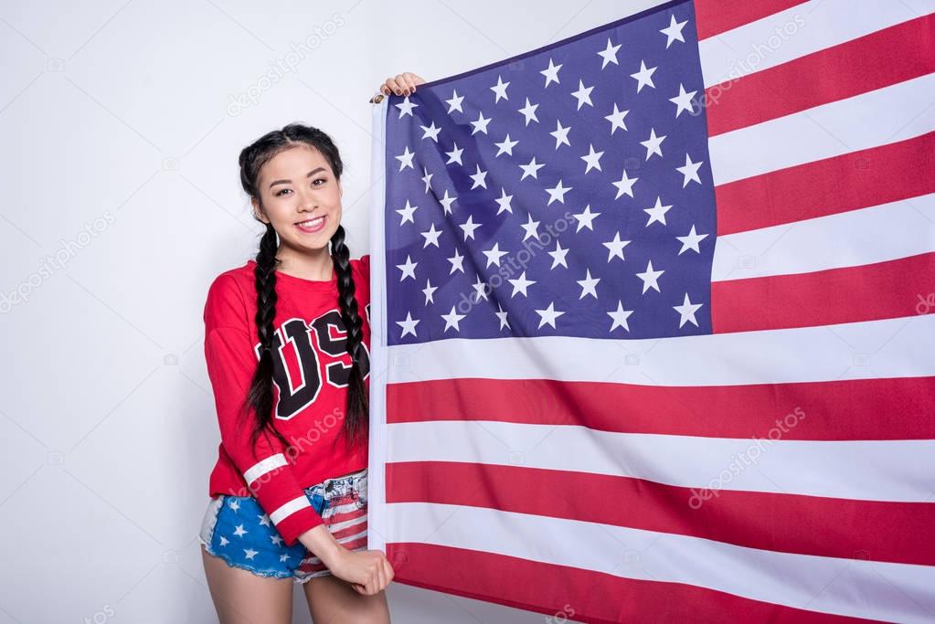 asian girl with american flag