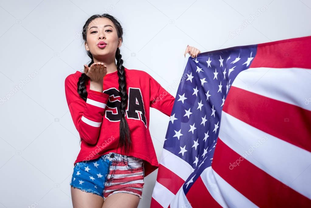 asian girl with american flag