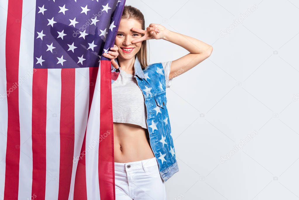 Girl with american flag 