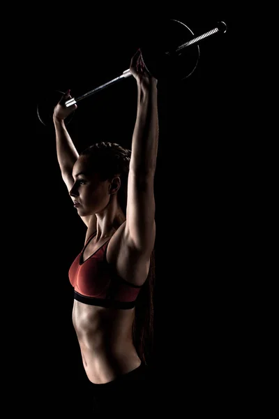 Sportvrouw opleiding met barbell — Stockfoto