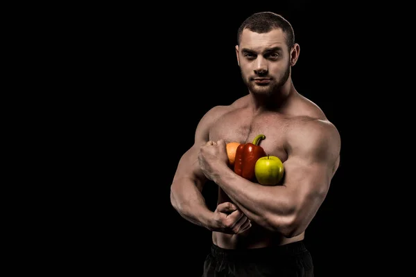 Shirtless man with healthy food — Stock Photo, Image