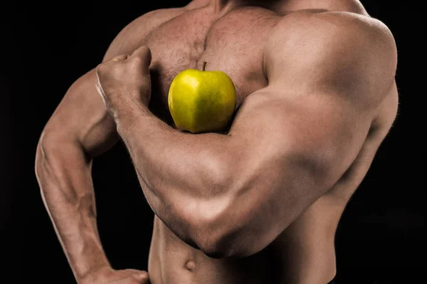 Uomo senza camicia con mela — Foto Stock