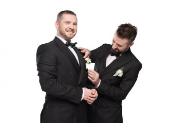 couple of grooms preparing to wedding day clipart