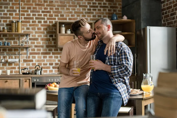 Hot Shirtless Gay Male Couple in Jeans Kissing Coffee Mug