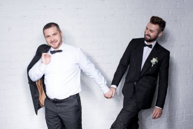 Couple of grooms holding hands clipart