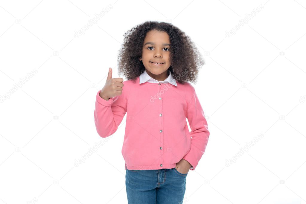 african american girl showing thumb up