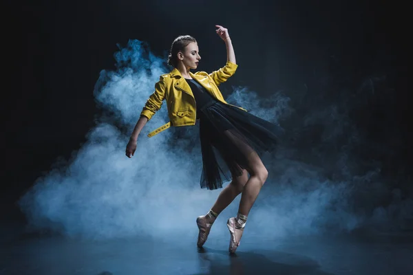 Ballet dancer in leather jacket — Stock Photo, Image