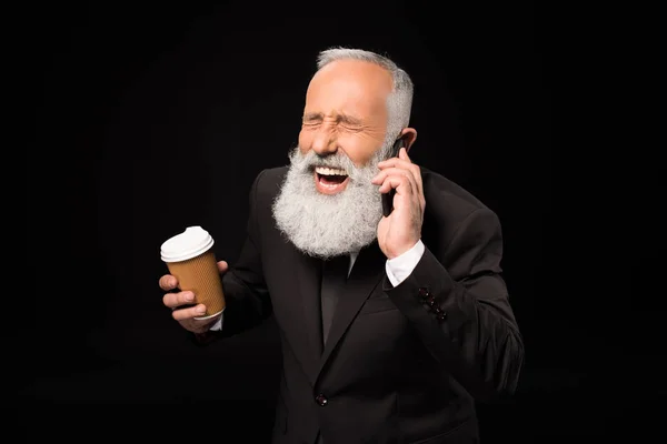 Homem de negócios rindo falando ao telefone — Fotografia de Stock