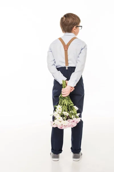 Little boy with bouquet of flowers — Stock Photo, Image