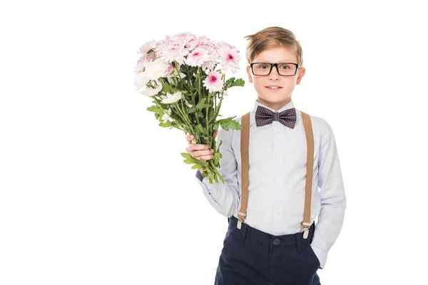 Little boy with bouquet of flowers — Stock Photo, Image