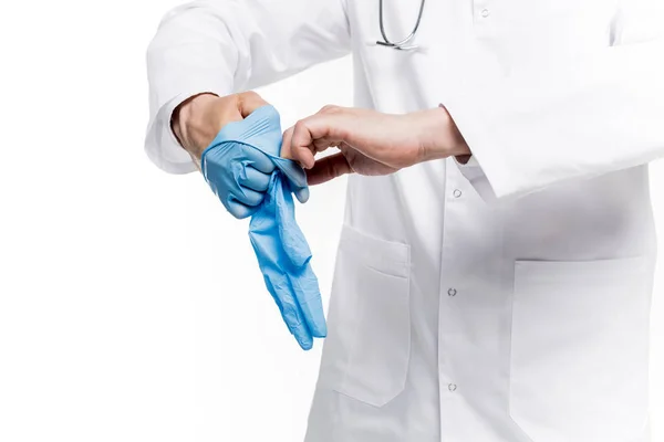 Doctor wearing medical gloves — Stock Photo, Image