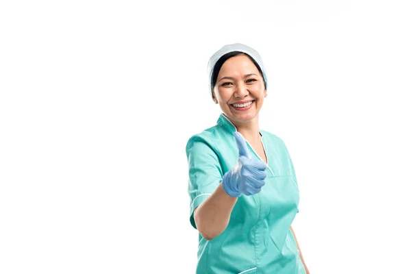 Asian doctor showing thumb up — Stock Photo, Image