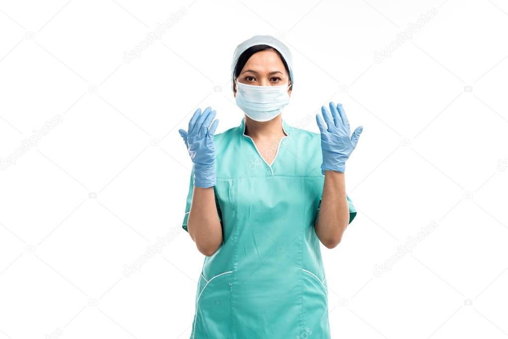 surgeon wearing medical gloves