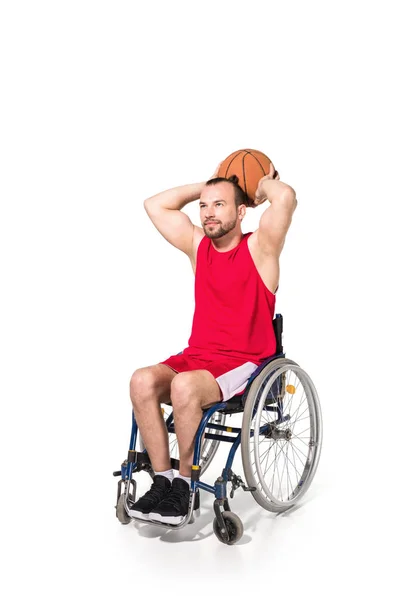 Sportsman in wheelchair playing basketball — Stock Photo, Image