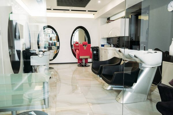 empty modern hair salon with equipment