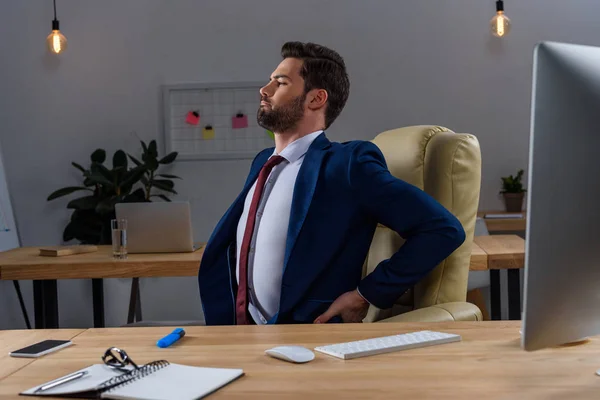 Young Businessman Sitting Chair Having Pain Back — Stock Photo, Image