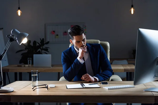Businessman Sitting Coughing Working Place — Stock Photo, Image
