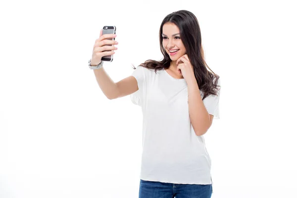 Frau macht Selfie — Stockfoto