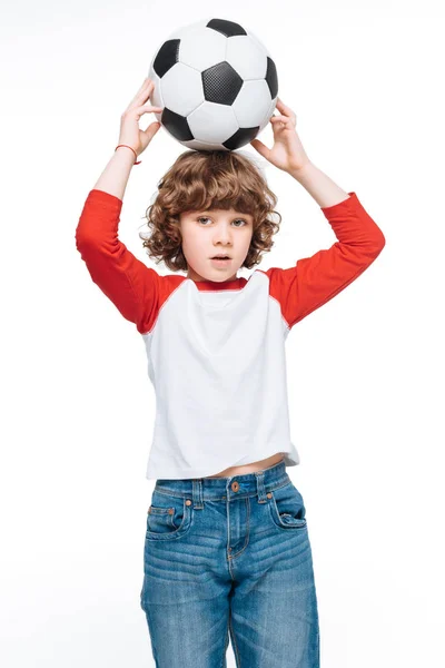 Маленька дитина з футбольним м'ячем — Stock Photo