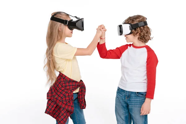 Friends in virtual reality headsets — Stock Photo