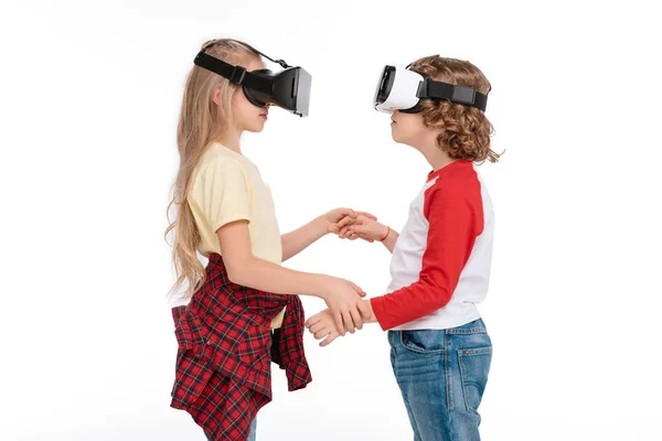 Friends in virtual reality headsets — Stock Photo