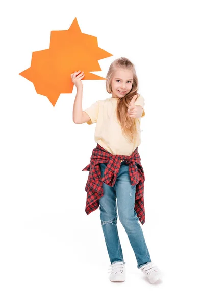 Child holding speech bubble — Stock Photo