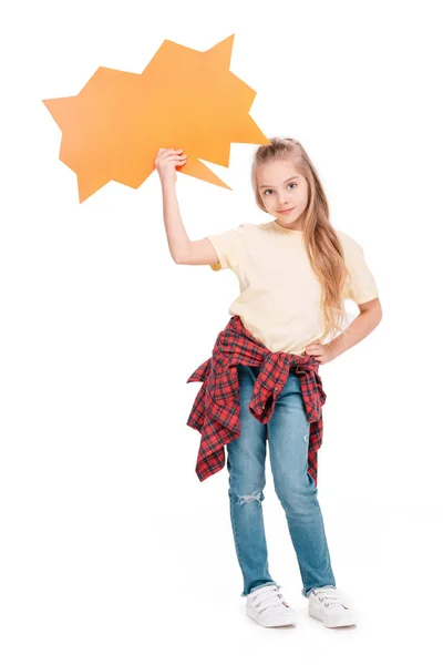 Child holding speech bubble — Stock Photo