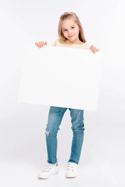 Fille blonde avec tableau blanc — Photo de stock