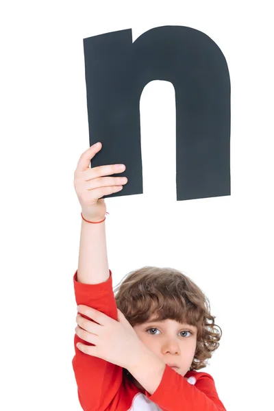 Kid holding alphabet letter — Stock Photo