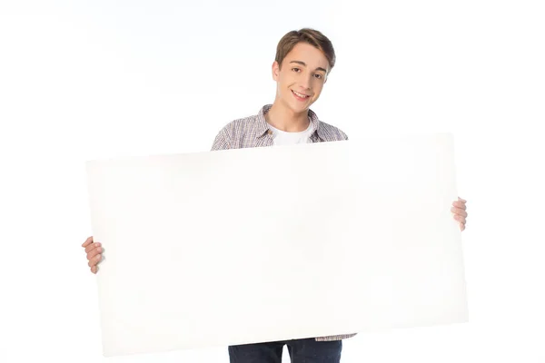 Adolescente niño sosteniendo pancarta - foto de stock