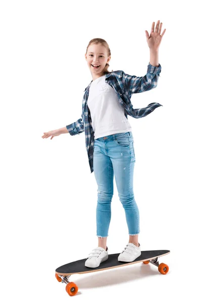 Happy girl with skateboard — Stock Photo