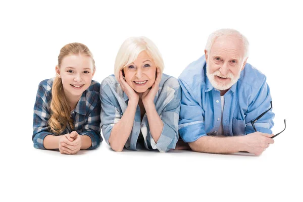 Grandfather, grandmother and granddaughter — Stock Photo