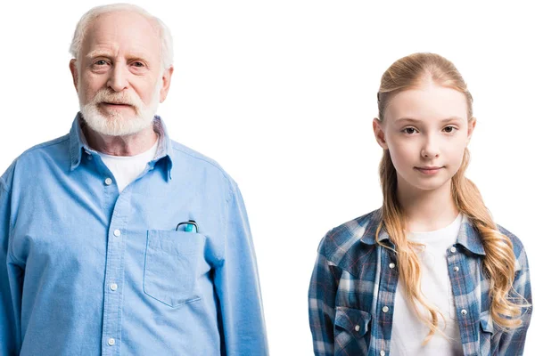 Grandfather and granddaughter posing — Stock Photo