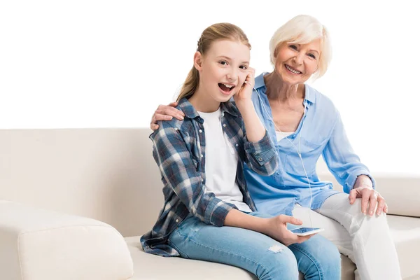 Family listening music — Stock Photo