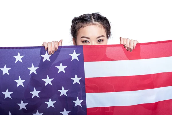 Girl with american flag — Stock Photo