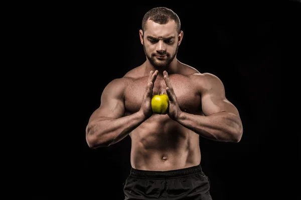 Shirtless man with apple — Stock Photo
