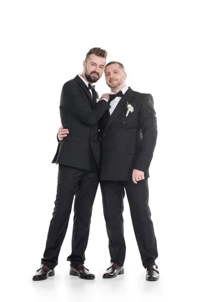 Couple of grooms in tuxedos — Stock Photo