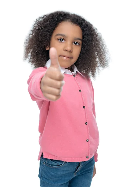 Afro-americano menina mostrando polegar para cima — Fotografia de Stock