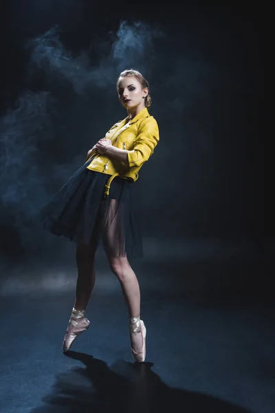 Ballet dancer in leather jacket — Stock Photo