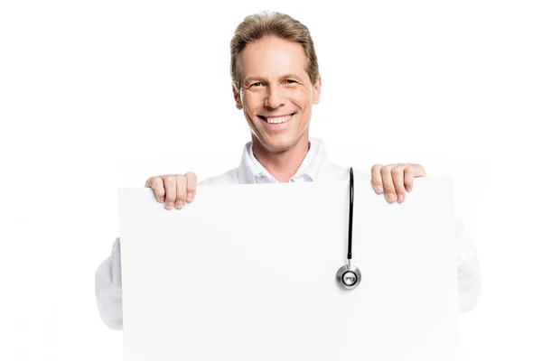 Medico con banner in bianco — Foto stock